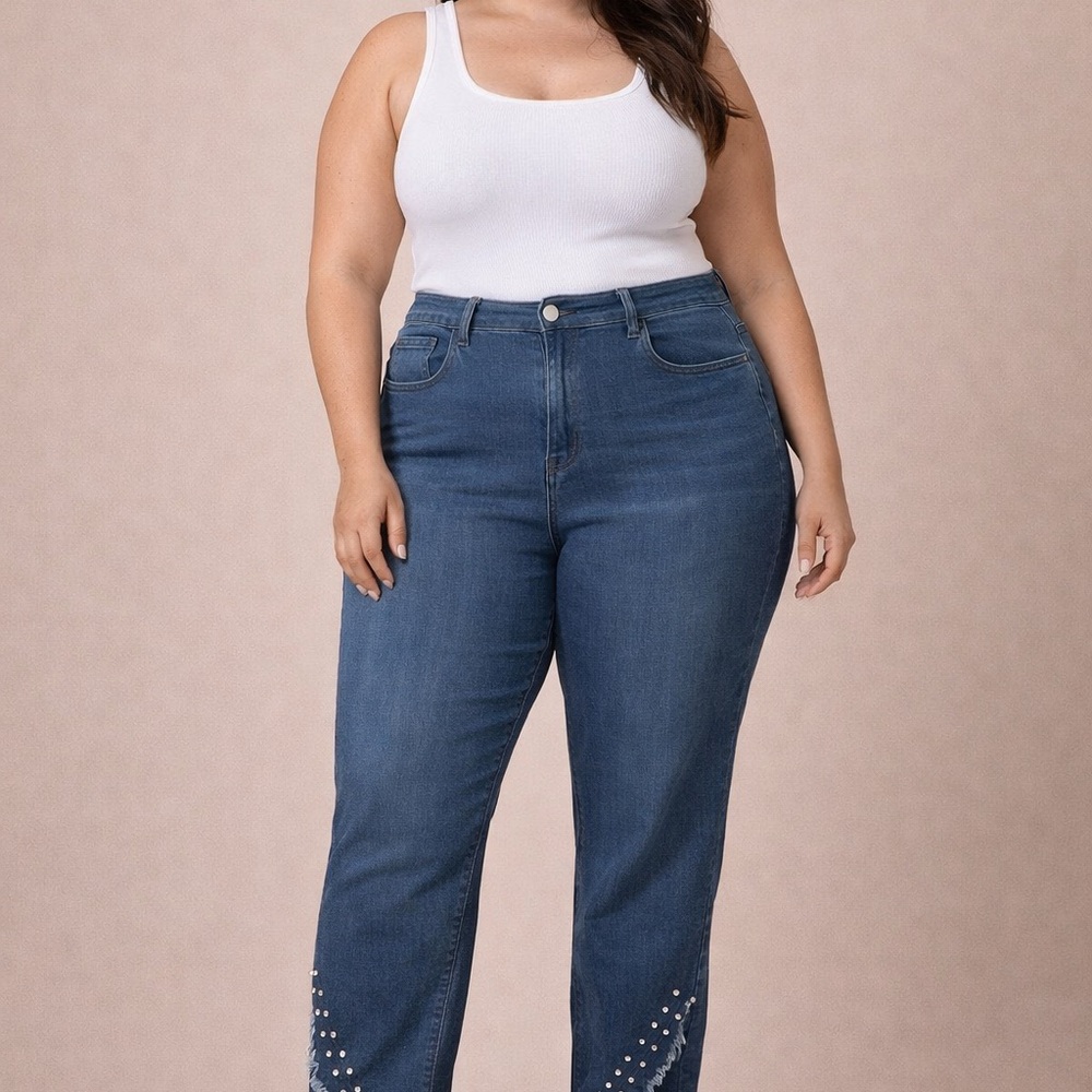 Stylish Straight Leg Jeans with embellishments XL